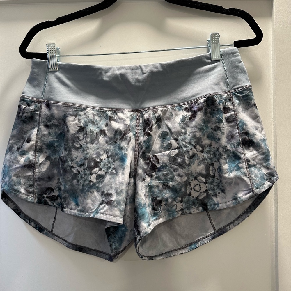 Lululemon athletic shorts. Size: 8. Color: silver, blue, black.